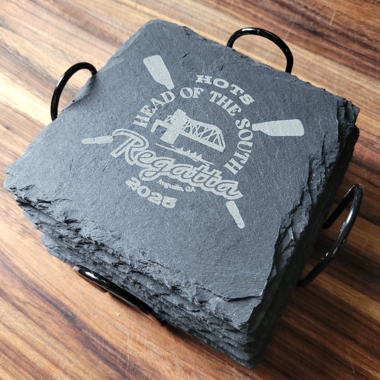 Slate Coaster Set with Metal Stand