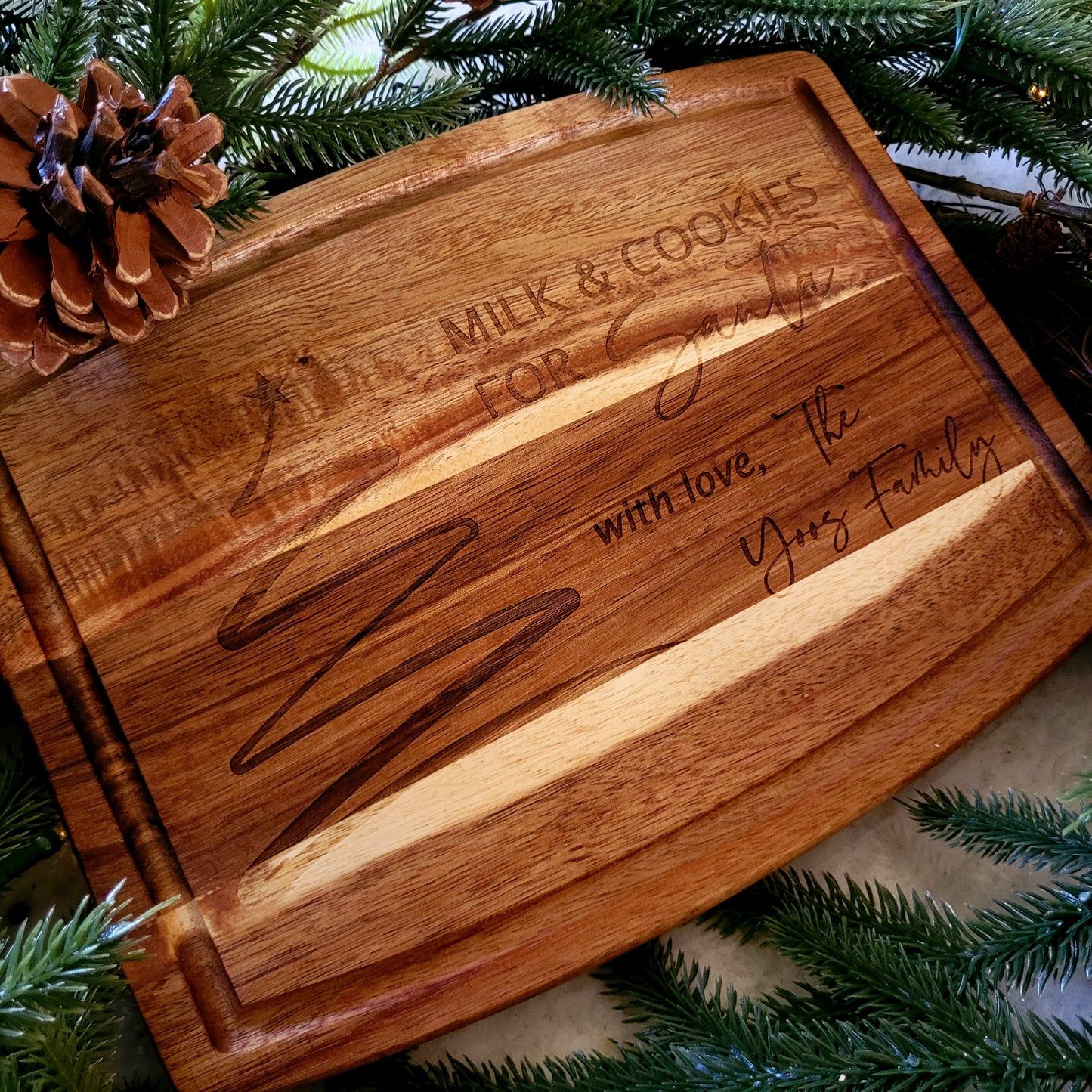 Personalized “Milk & Cookies for Santa” Acacia Board
