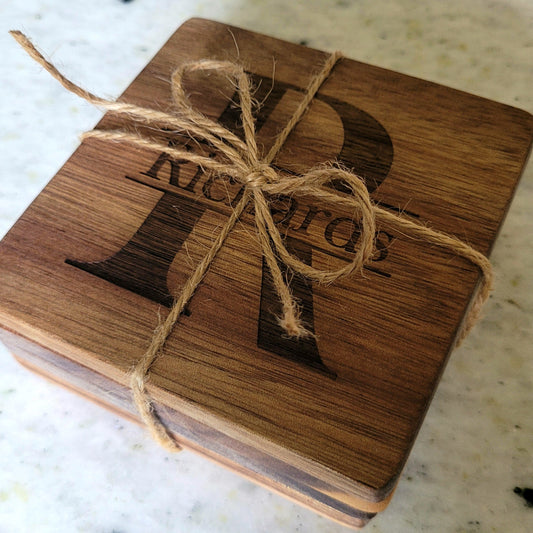 Set of 4 | Square Acacia Wood Coasters