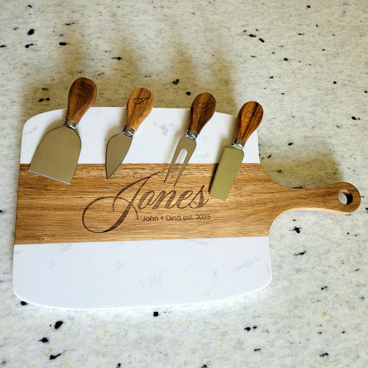 Premium Marble & Acacia Wood Serving Board Set