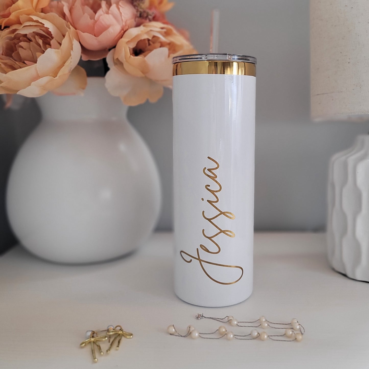 White + Gold Skinny Tumbler- 20 oz