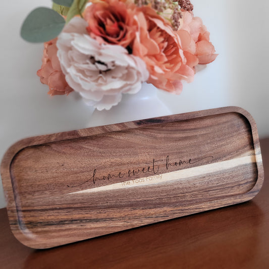 Personalized Acacia Key + Essentials Tray