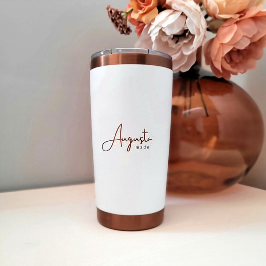 Coffee Tumbler | White with Copper Engraving