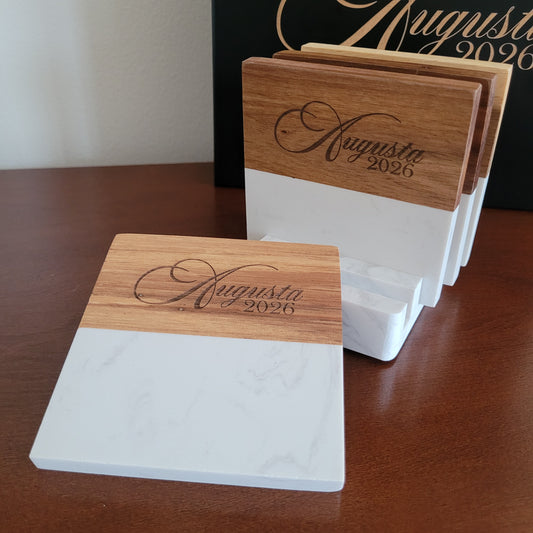 Augusta Wood & Marble Coaster Set