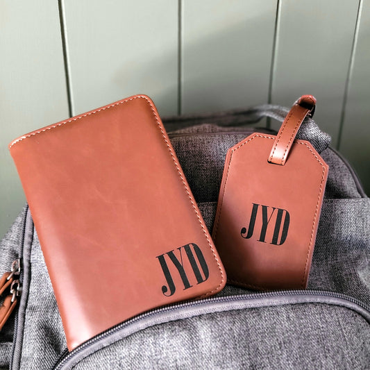 Traveler Gift Set | Passport Wallet, Luggage Tag, & Engraved Tumbler